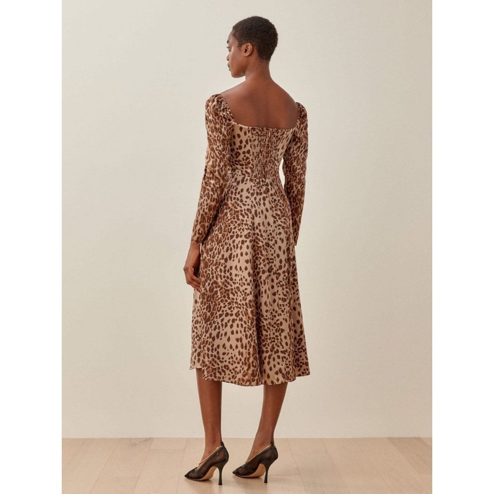REFORMATION Leopard Cat Print Maryanne Dress 4 NEW - Picture 3 of 16